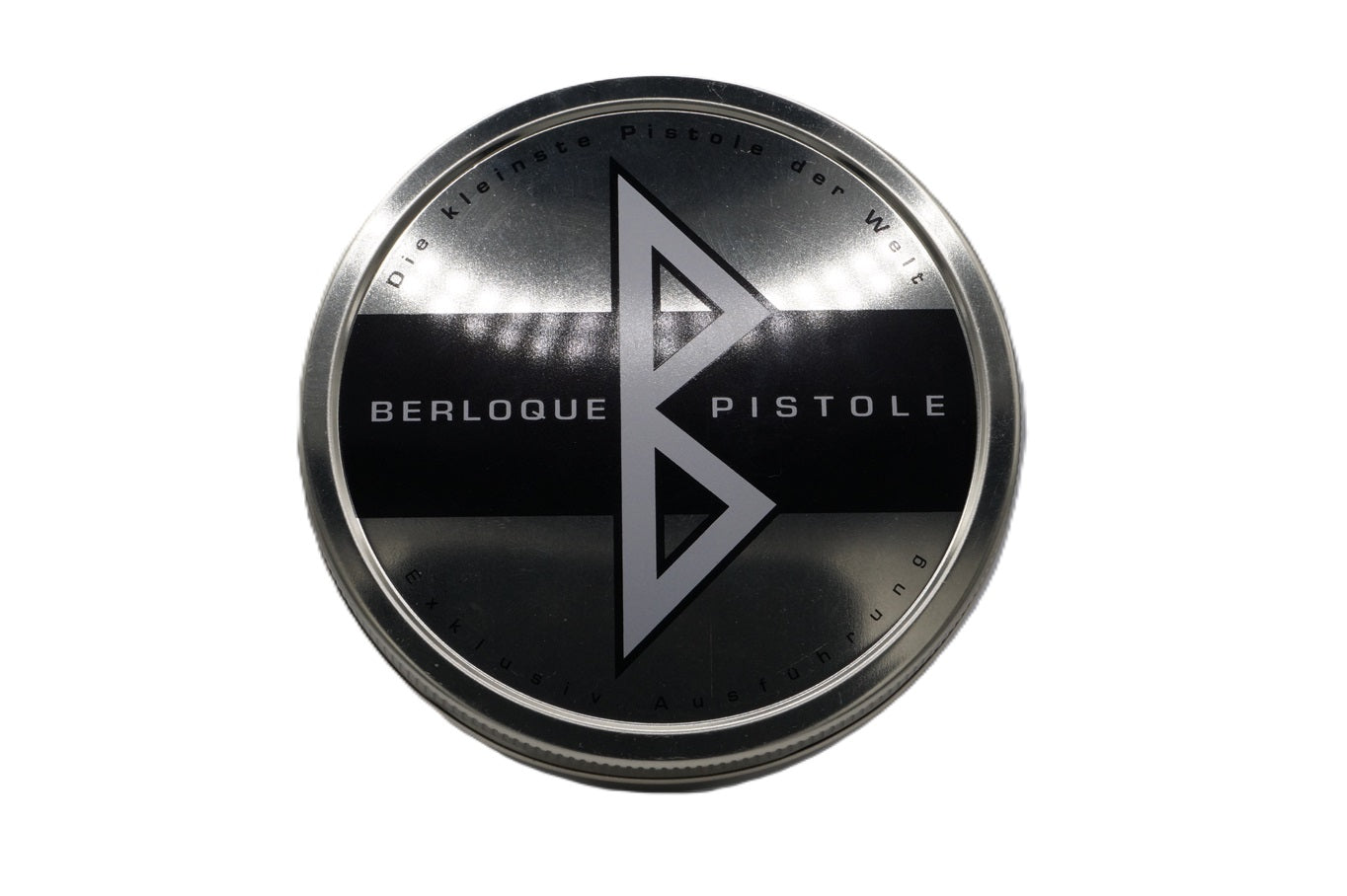Berloque-Pistole - Vernickelt in Runddose